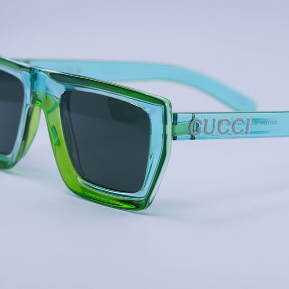 Gucci GG1723S 005 Sunglasses Transparent Green/Lime Yellow Square Frame - Picture 2 of 10